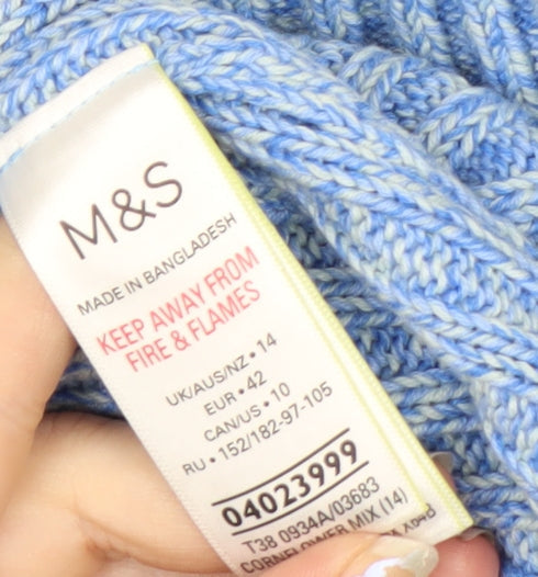 Marks and Spencer Women’s Blue Cotton Crew Neck Chunky Knit Jumper Size 14
