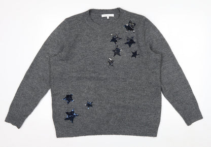 Next Women's Grey Sequin Star Pullover Jumper Size 16