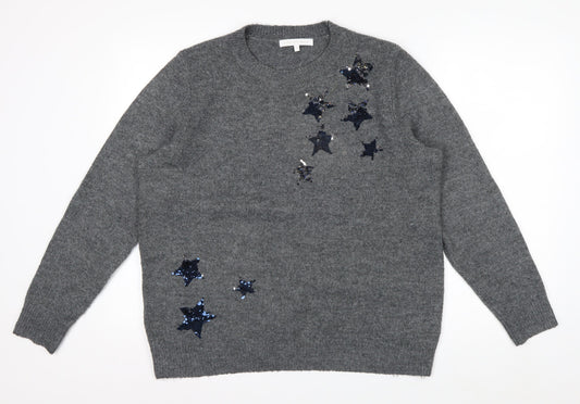 Next Women's Grey Sequin Star Pullover Jumper Size 16