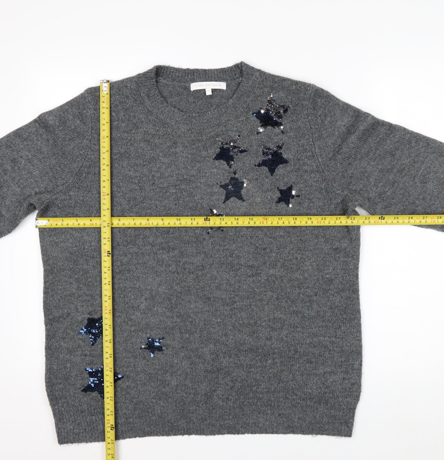 Next Women's Grey Sequin Star Pullover Jumper Size 16