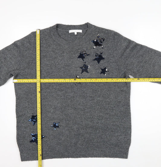 Next Women's Grey Sequin Star Pullover Jumper Size 16