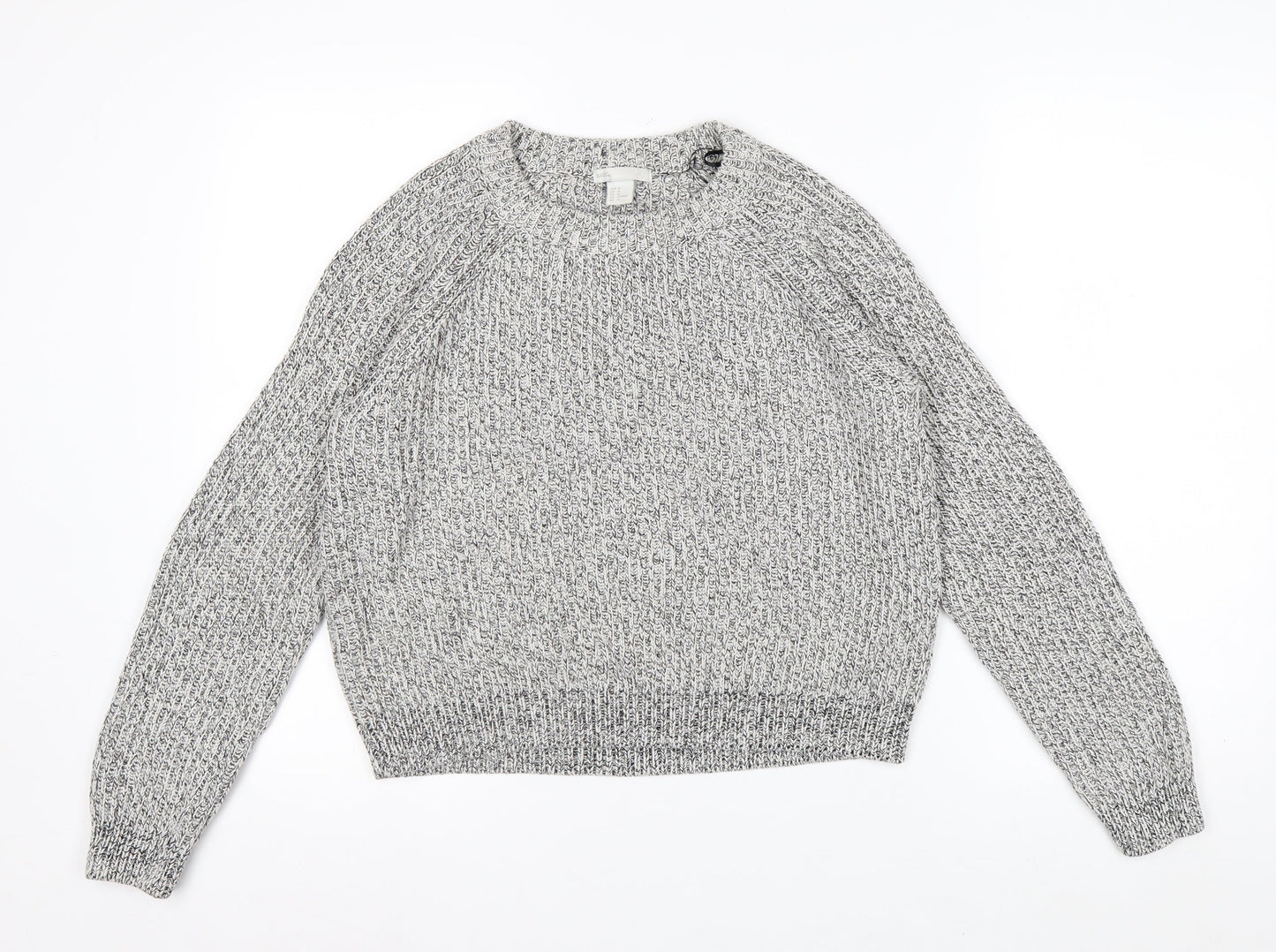H&M Women Grey Chunky Knit Cotton Blend Crew Neck Jumper Size 12