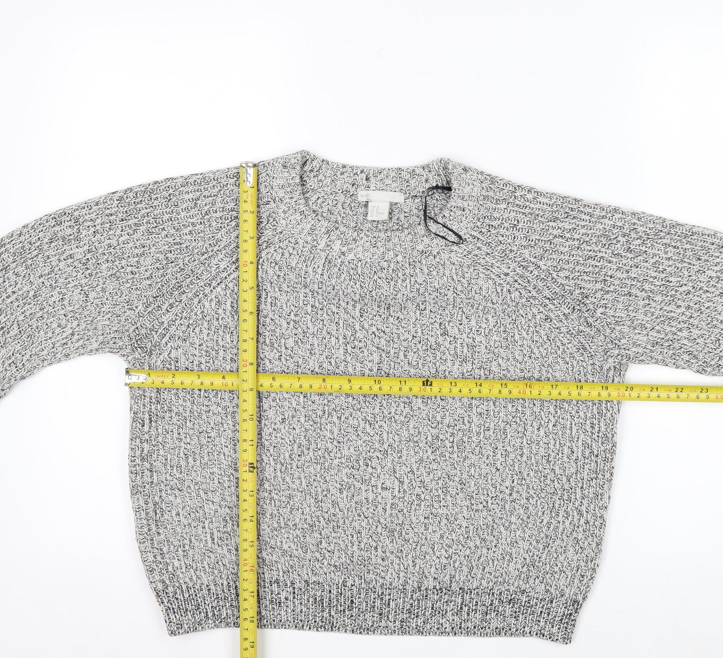 H&M Women Grey Chunky Knit Cotton Blend Crew Neck Jumper Size 12