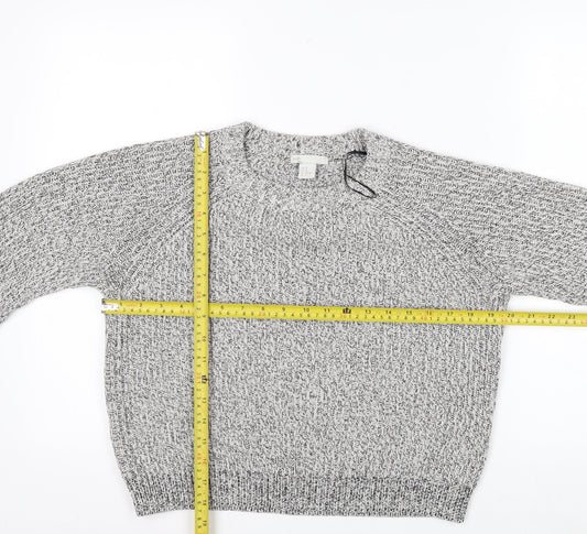 H&M Women Grey Chunky Knit Cotton Blend Crew Neck Jumper Size 12