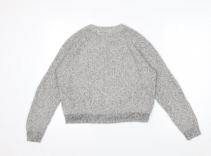 H&M Women Grey Chunky Knit Cotton Blend Crew Neck Jumper Size 12