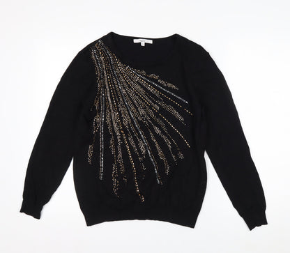Vida Vi Women's Black Beaded Pullover Jumper Size S Party Knit