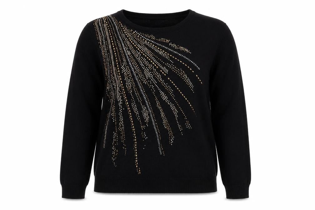 Vida Vi Women's Black Beaded Pullover Jumper Size S Party Knit