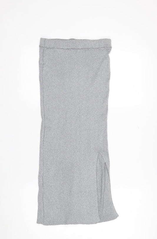 Zara Women’s Grey Knit Metallic Midi Pencil Skirt Size S