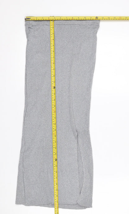 Zara Women’s Grey Knit Metallic Midi Pencil Skirt Size S