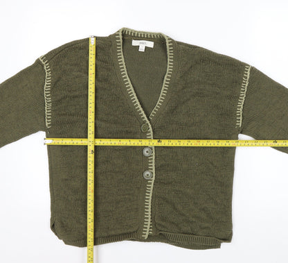 Marks and Spencer Women Khaki Green Medium Cotton Blend V-Neck Cardigan