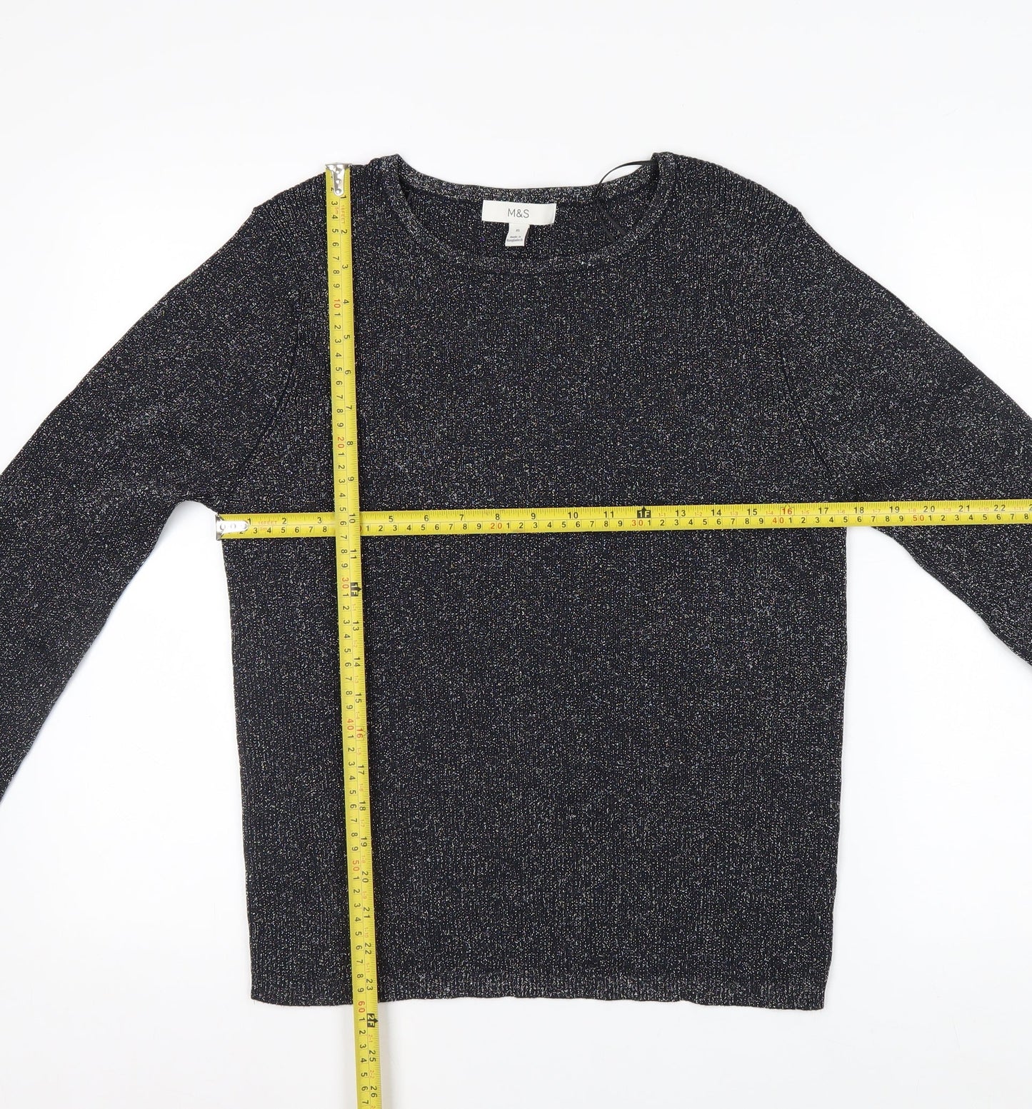 Marks and Spencer Women’s Black Glitter Knit Long Sleeve Top XL
