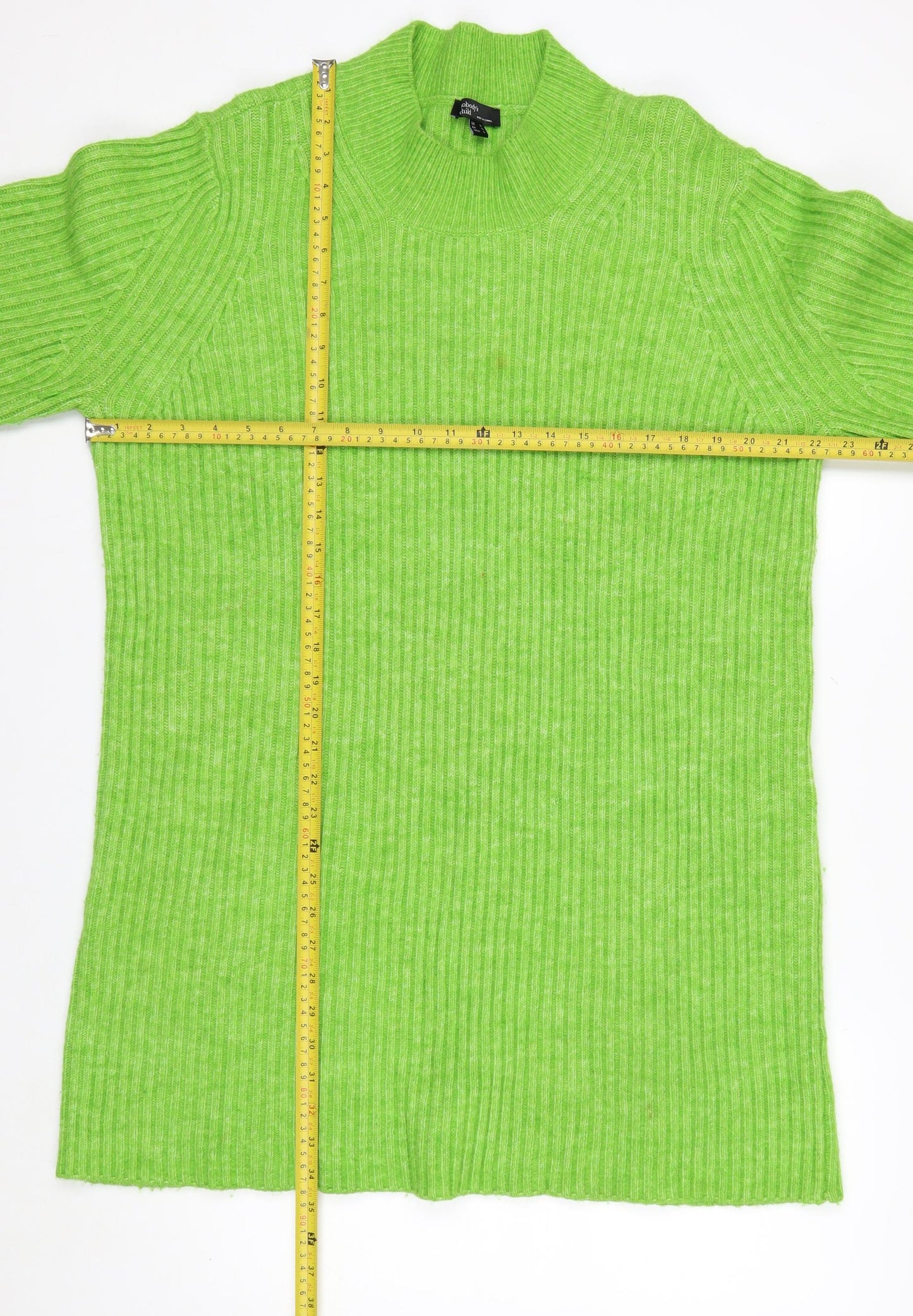 Nobody's Child Women Green Mock Neck Ribbed Long Sleeve Jumper L