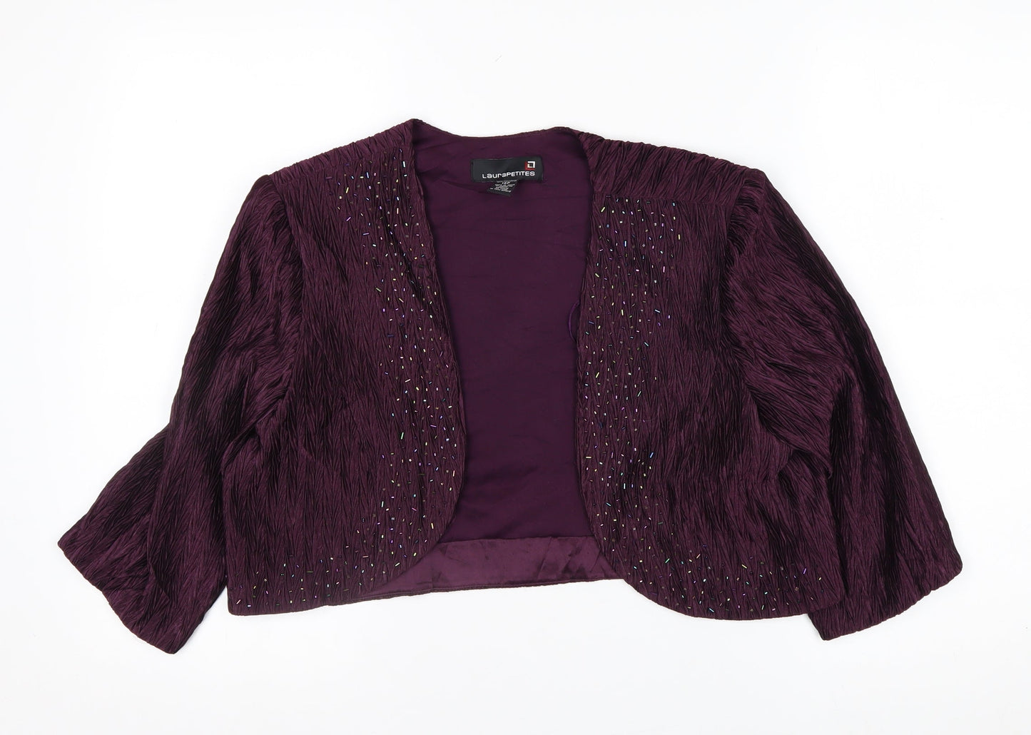 Laura Petites Purple Crinkle Woven Beaded Petite Blazer Women’s Size 14