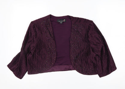 Laura Petites Purple Crinkle Woven Beaded Petite Blazer Women’s Size 14