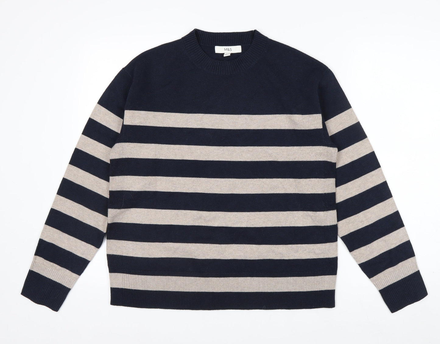 Marks and Spencer Men's Blue Striped Crew Neck Pullover Jumper Size M