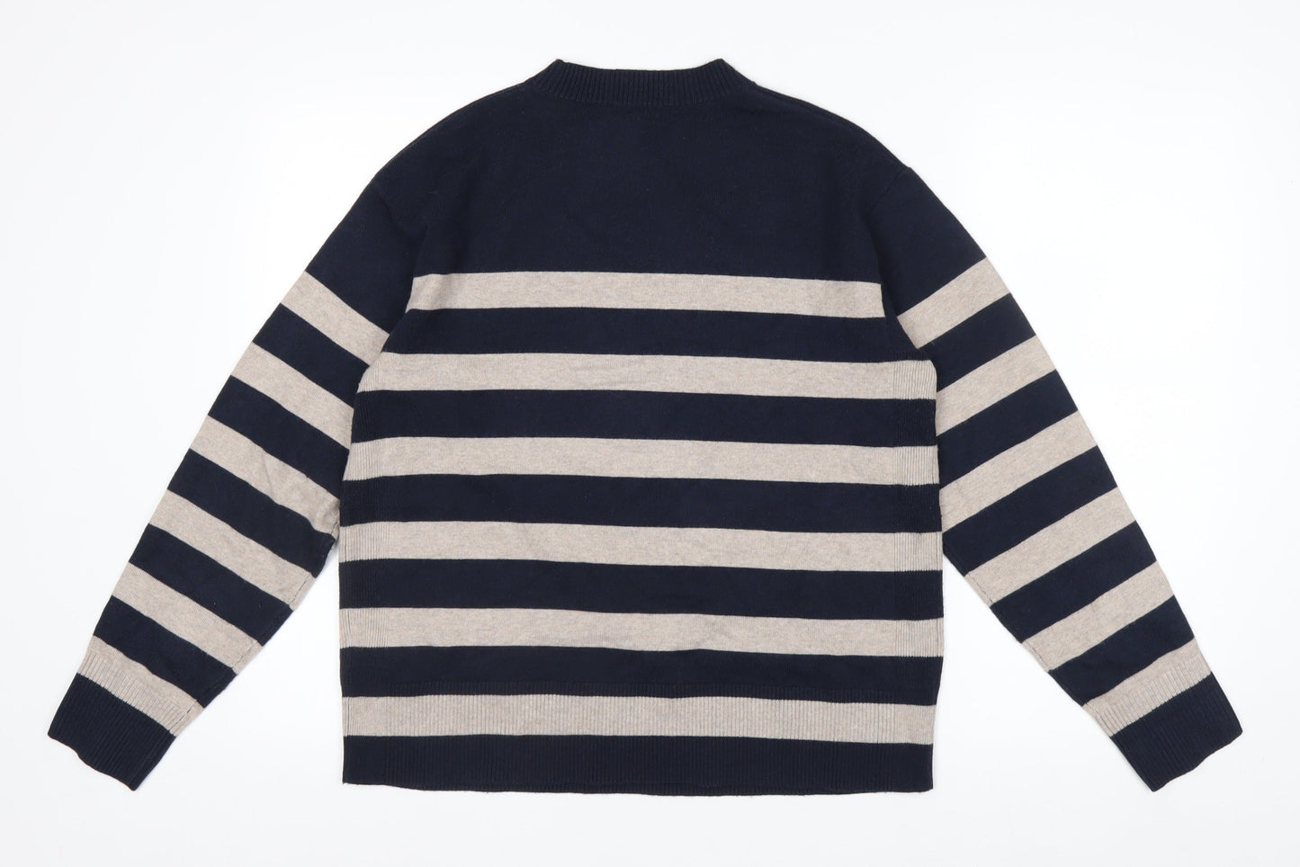 Marks and Spencer Men's Blue Striped Crew Neck Pullover Jumper Size M
