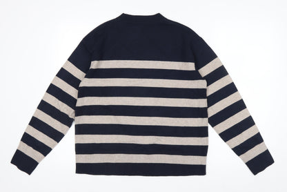 Marks and Spencer Men's Blue Striped Crew Neck Pullover Jumper Size M
