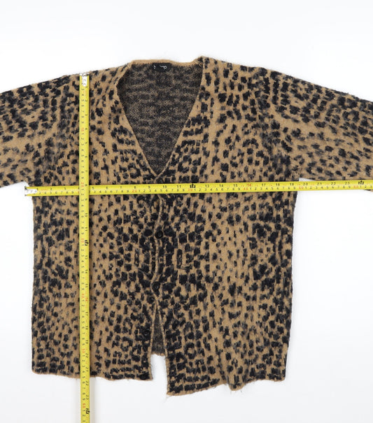 Boohoo Women’s Beige Leopard Print V-Neck Long Sleeve Cardigan L