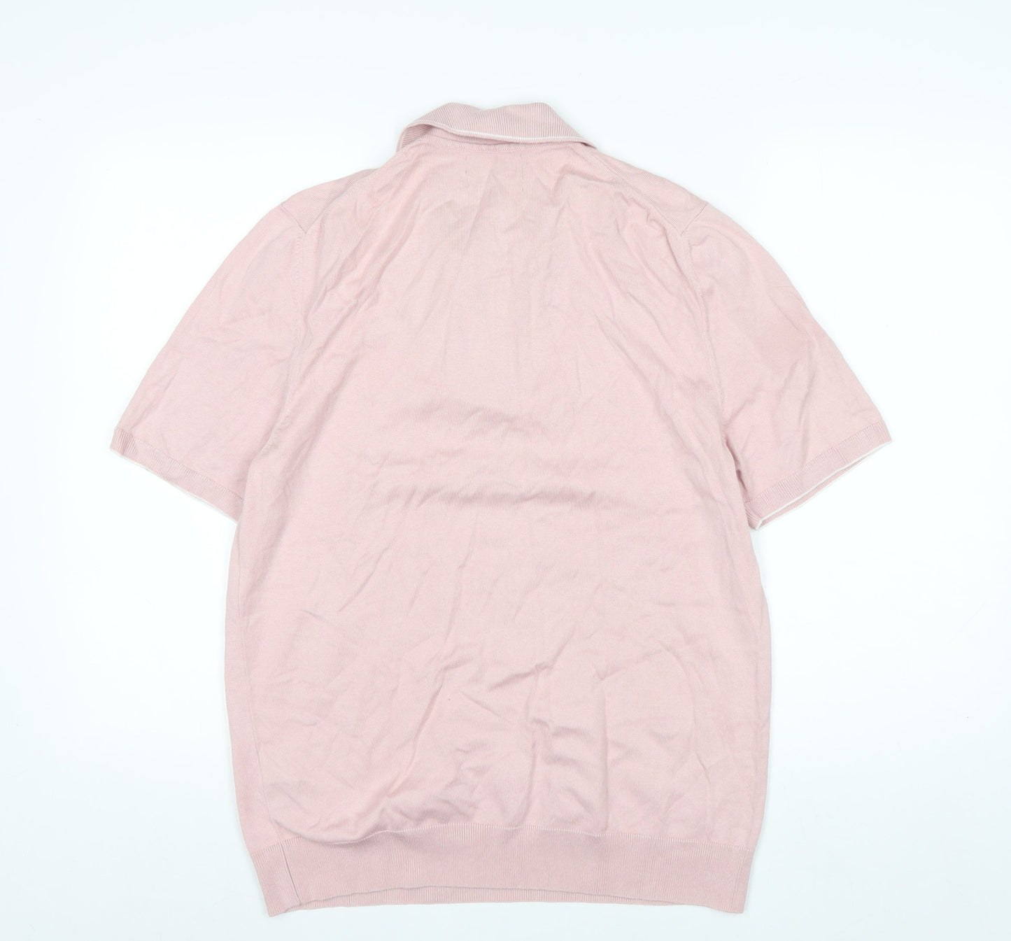 Marks and Spencer Men's Pink Cotton Blend 1/4 Zip Polo M