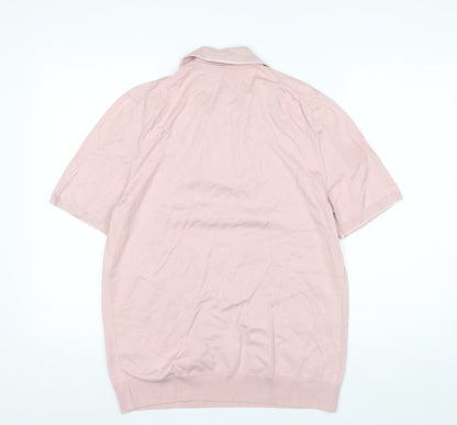 Marks and Spencer Men's Pink Cotton Blend 1/4 Zip Polo M