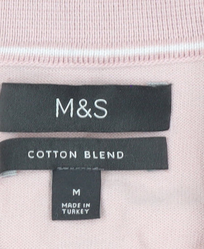 Marks and Spencer Men's Pink Cotton Blend 1/4 Zip Polo M