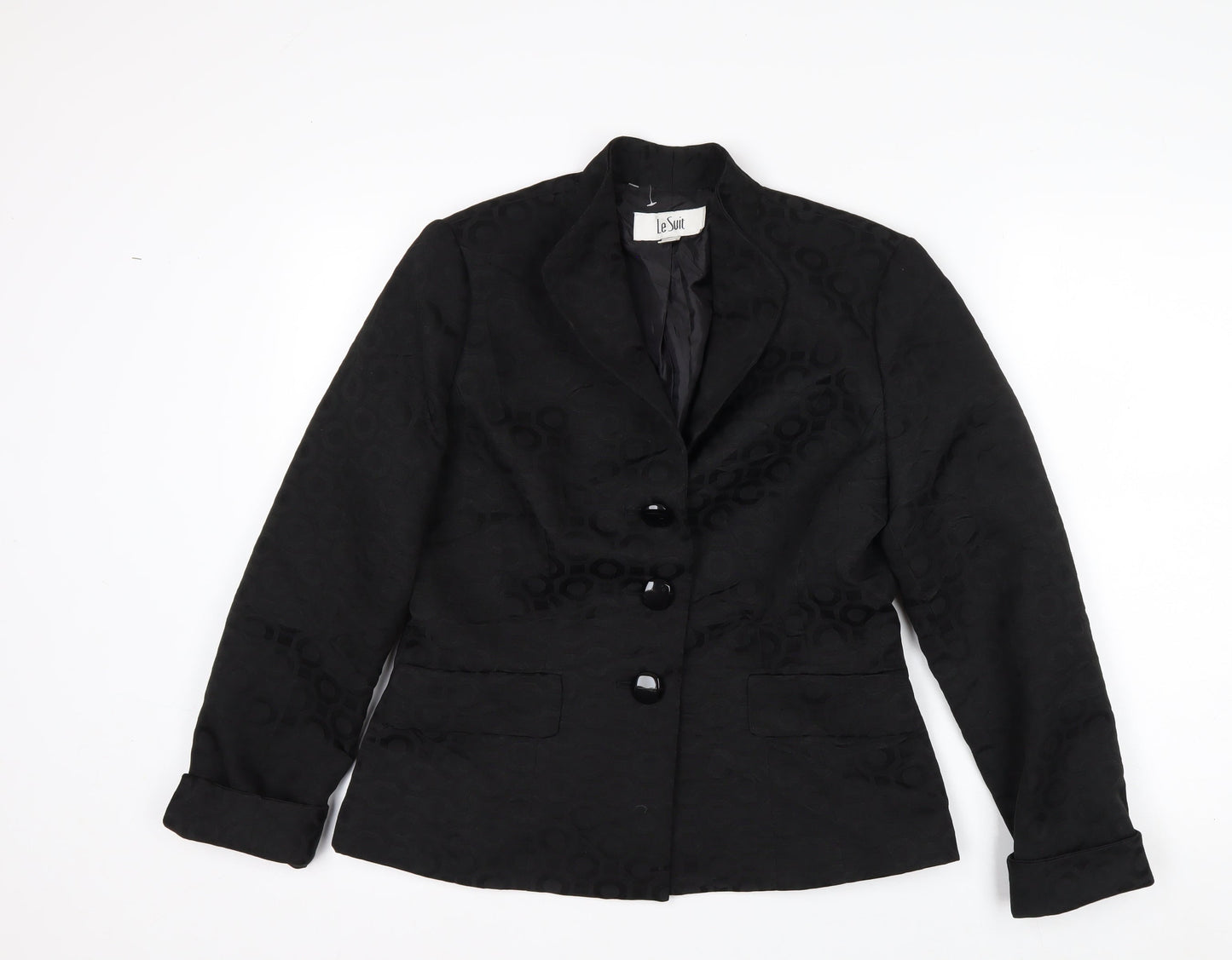 Le Suit Women's Black Size 12 Classic Two-Button Blazer Jacket
