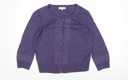 Rocha John Rocha Women Purple Cotton 3/4 Sleeve Cardigan Size 14