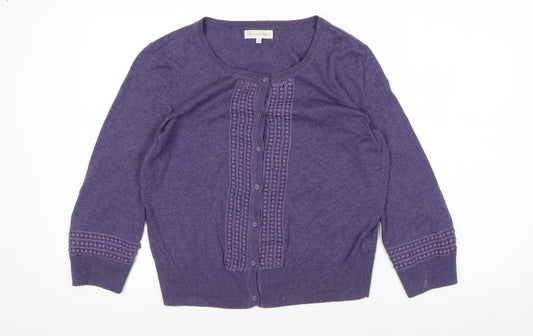 Rocha John Rocha Women Purple Cotton 3/4 Sleeve Cardigan Size 14