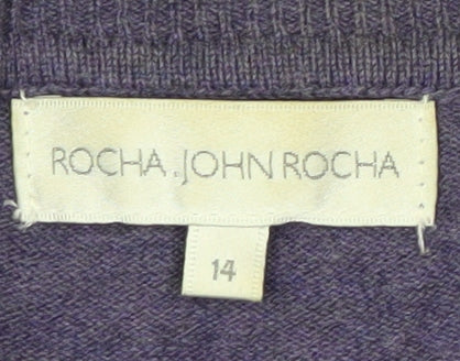 Rocha John Rocha Women Purple Cotton 3/4 Sleeve Cardigan Size 14