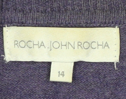 Rocha John Rocha Women Purple Cotton 3/4 Sleeve Cardigan Size 14