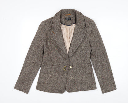 Topshop Women Brown Tweed Wool Blend Blazer UK 8 Classic Single-Breasted Jacket