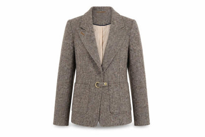Topshop Women Brown Tweed Wool Blend Blazer UK 8 Classic Single-Breasted Jacket