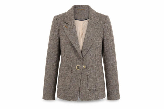 Topshop Women Brown Tweed Wool Blend Blazer UK 8 Classic Single-Breasted Jacket