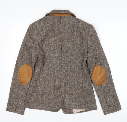Topshop Women Brown Tweed Wool Blend Blazer UK 8 Classic Single-Breasted Jacket