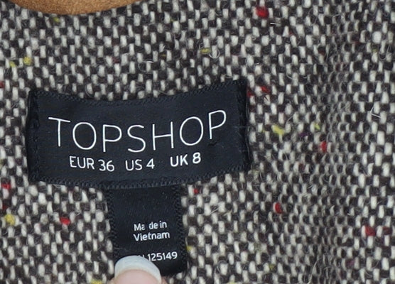 Topshop Women Brown Tweed Wool Blend Blazer UK 8 Classic Single-Breasted Jacket
