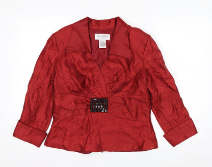 J.R. Nites Womens Red Wrap Blouse Size 12 Beaded Buckle Formal Top