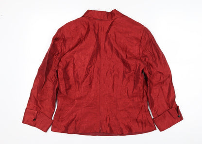 J.R. Nites Womens Red Wrap Blouse Size 12 Beaded Buckle Formal Top