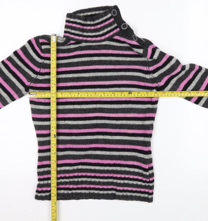 Mexx Women's Grey Pink Striped Roll Neck Wool Blend Jumper Size S