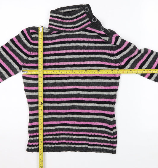 Mexx Women's Grey Pink Striped Roll Neck Wool Blend Jumper Size S
