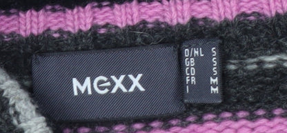 Mexx Women's Grey Pink Striped Roll Neck Wool Blend Jumper Size S