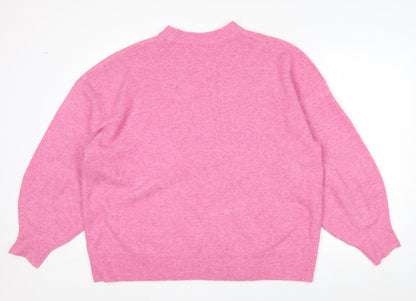 Tu Womens Pink Sequin Bow Knit Jumper Size 18 Crew Neck Pullover