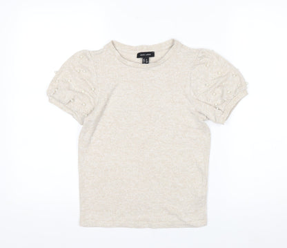 New Look Women’s Beige Beaded Puff Sleeve T-Shirt Size 6