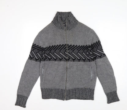 Armani Exchange Men's Grey Full Zip Chunky Knit Jumper Size S