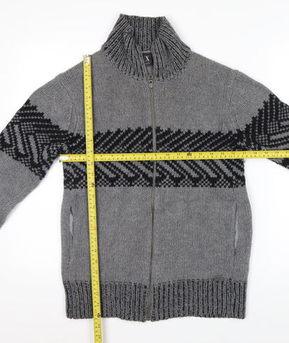 Armani Exchange Men's Grey Full Zip Chunky Knit Jumper Size S