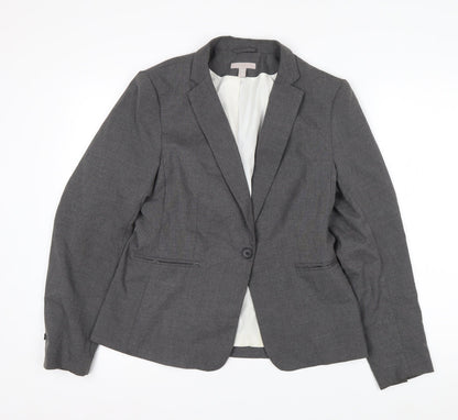 H&M Women Grey Single-Breasted Blazer Size 12 Classic Fit
