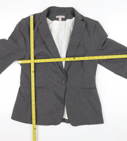 H&M Women Grey Single-Breasted Blazer Size 12 Classic Fit