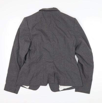 H&M Women Grey Single-Breasted Blazer Size 12 Classic Fit