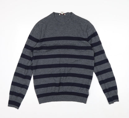 Gap Men's Grey Striped Merino Wool Pullover Jumper M