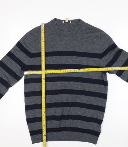 Gap Men's Grey Striped Merino Wool Pullover Jumper M