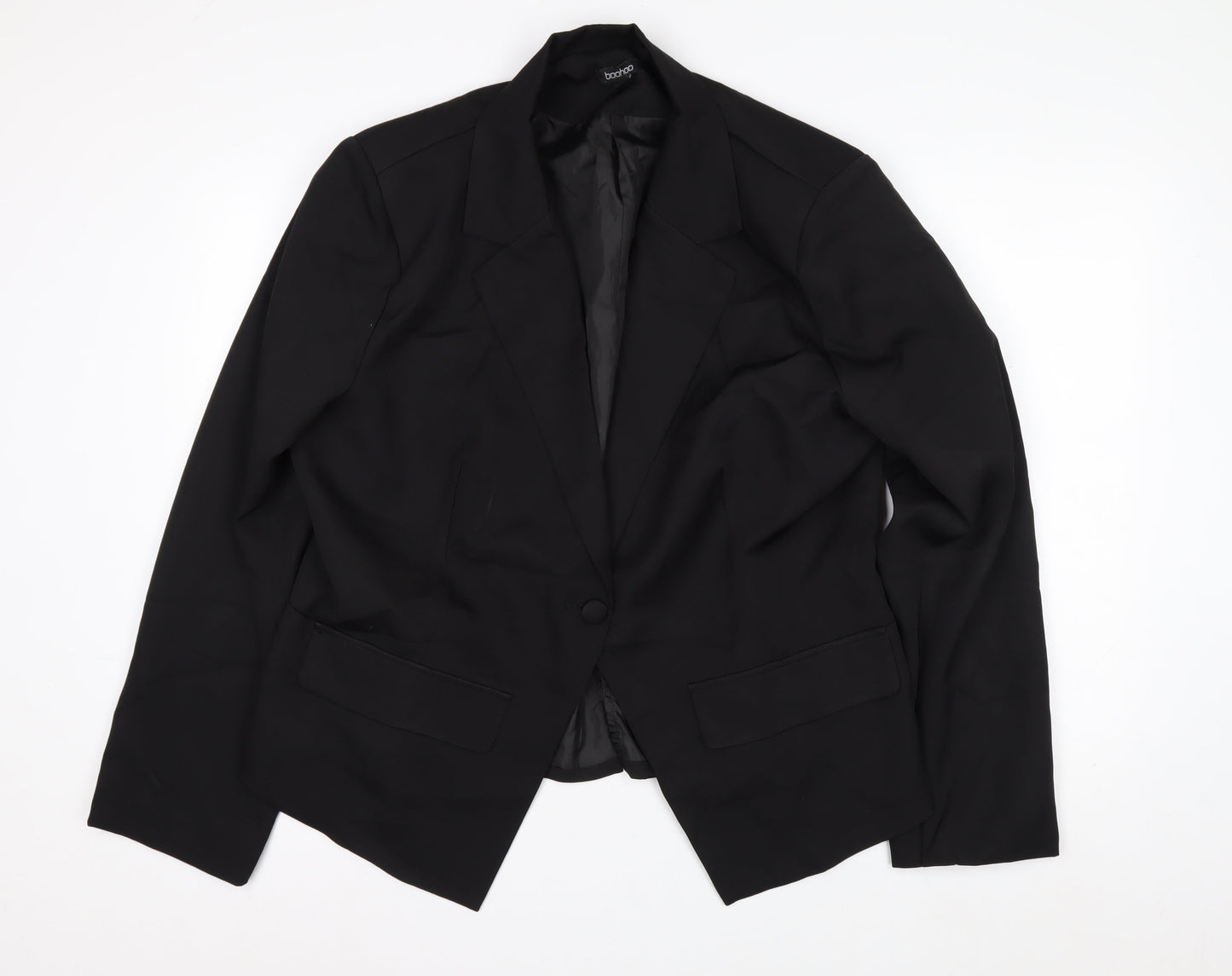 Boohoo Women Black UK 16 Single-Breasted Tailored Blazer